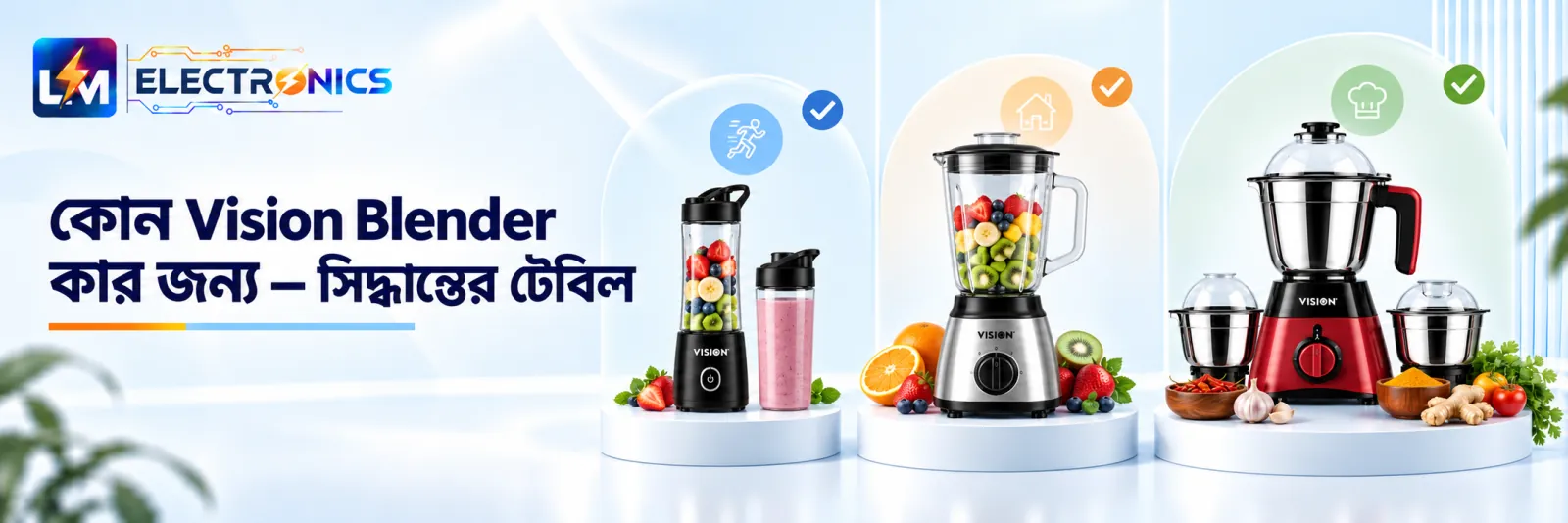 কোন Vision Blender কার জন্য — ট্রাভেল, ঘরোয়া ও ভারী রান্নার তিনটি ধাপ