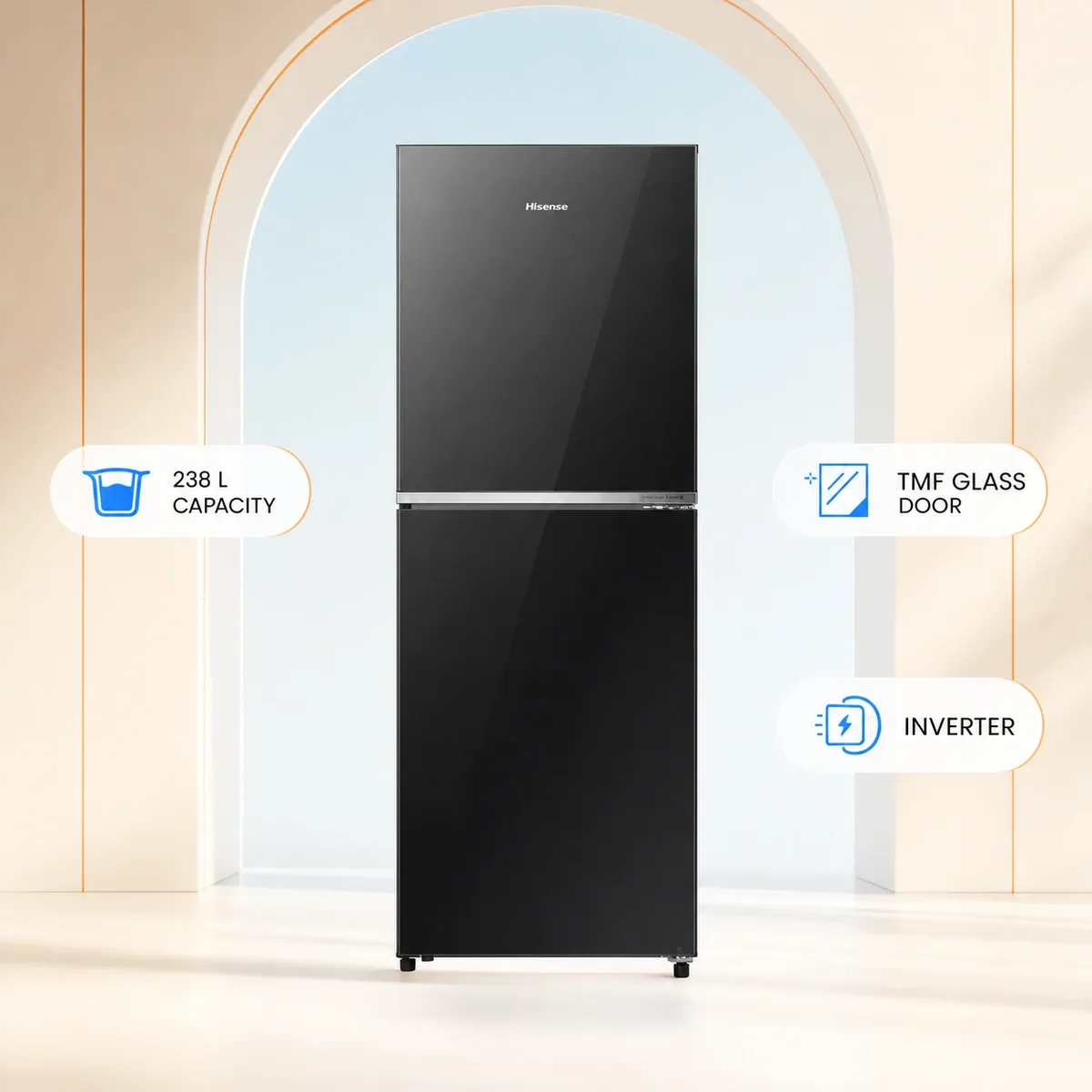 Hisense 238L TMF Glass Door Inverter Refrigerator Premium Black product image