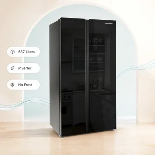 Kelvinator 537 Liter Inverter Side by Side Glass Door No Frost Refrigerator — 1