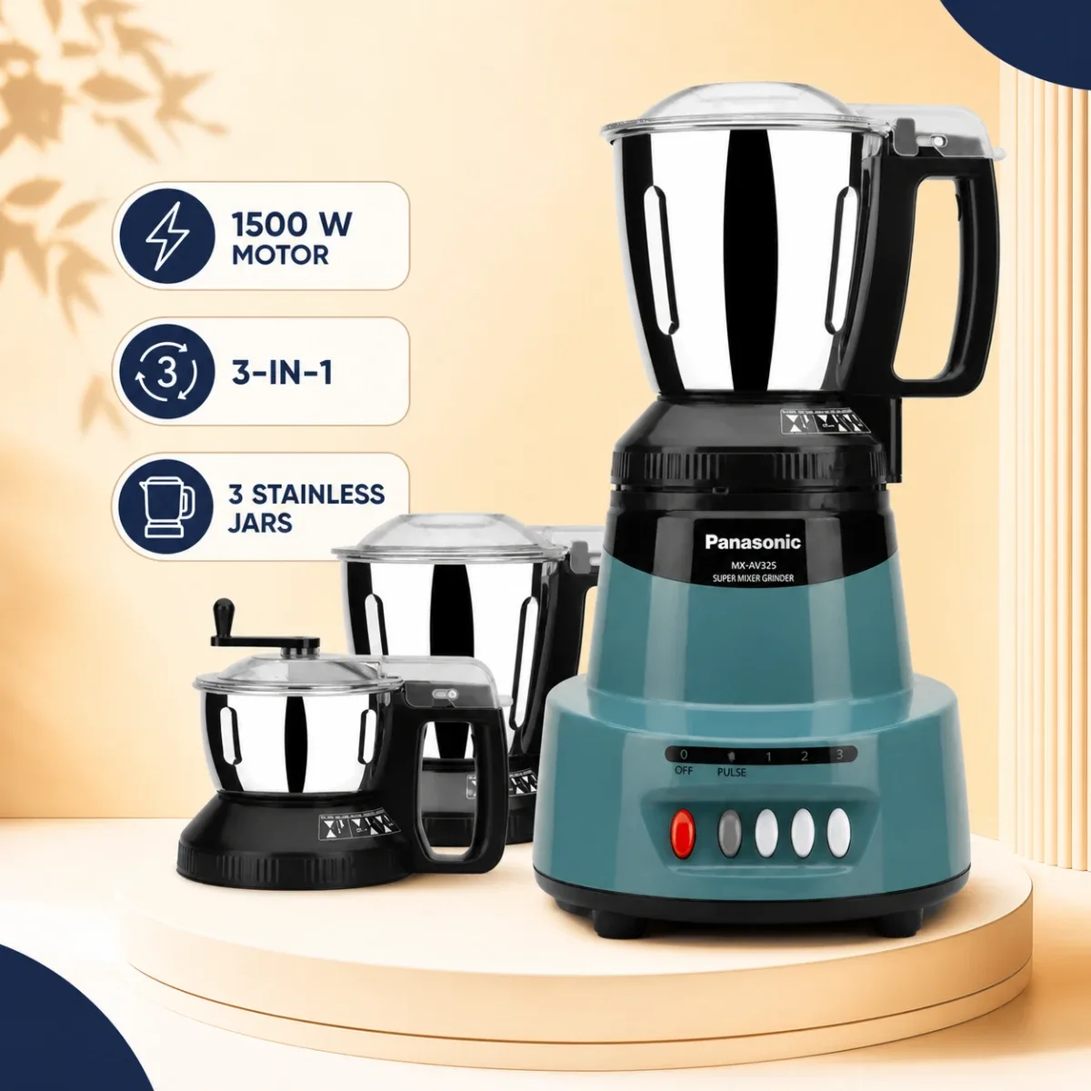 Panasonic 1500W 3 IN 1 Mixer Grinder MX-AV325 (Coral Blue) product image