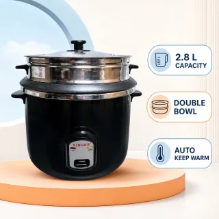 Singer Deluxe Black 2.8L Rice Cooker with Double Bowl — 1