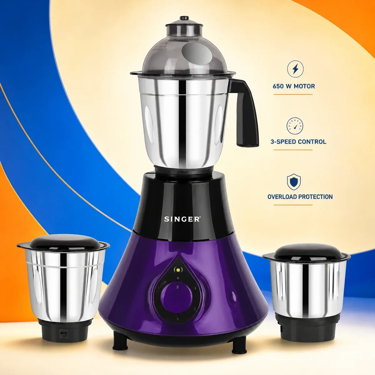 Singer Optima Mixer Grinder 650W – 3 Speed, Overload Protection product image