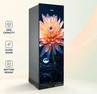 Vision 240 Liter  Glass Door Refrigerator Water DO Daisy Bottom Mount — 1