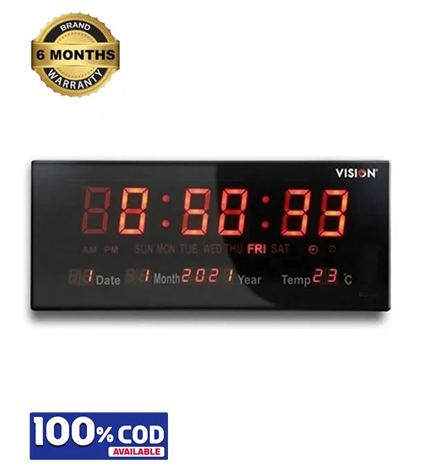 Vision Digital Clock VIS-DLC-001 showing time date and temperature