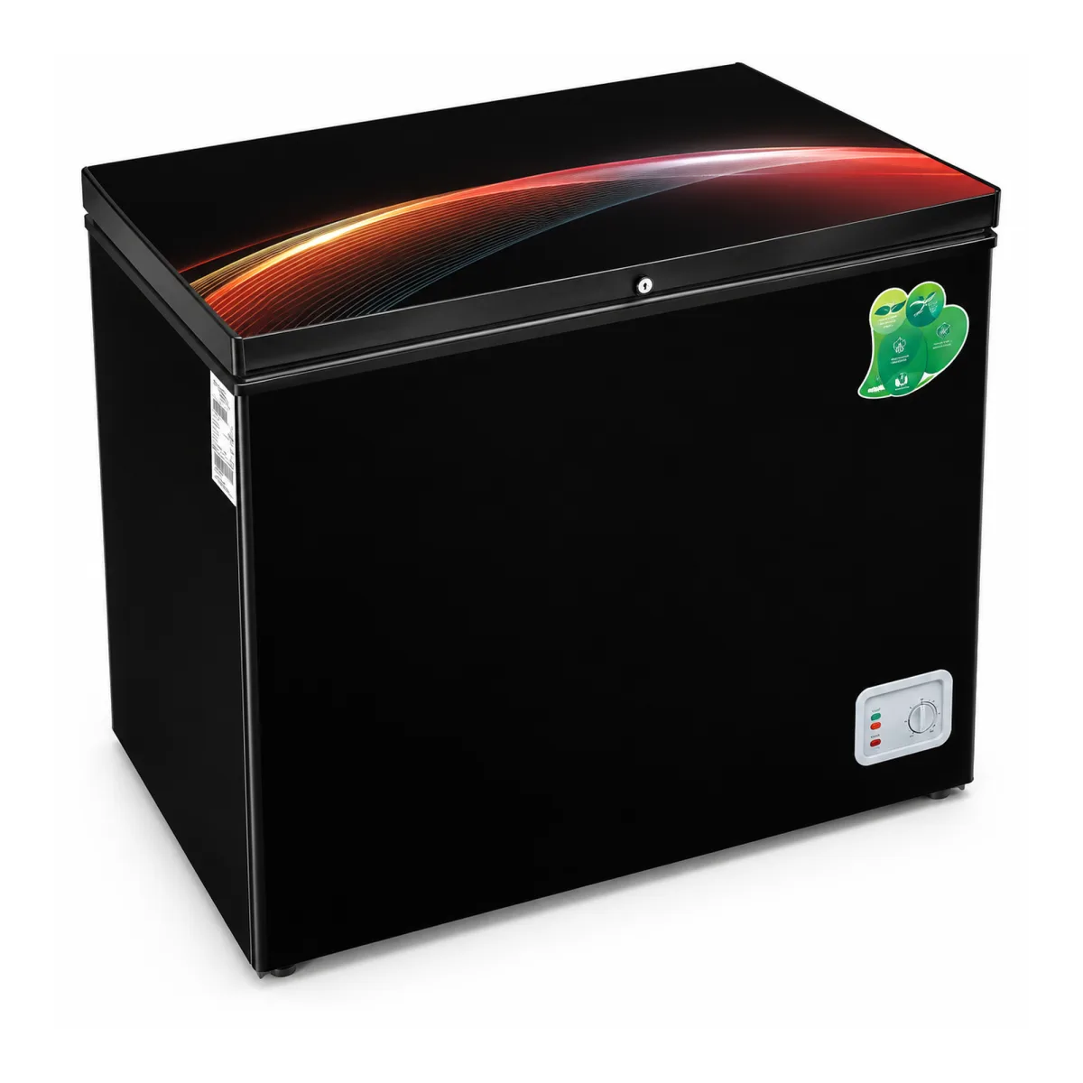 Vision RE-112L Black Circular Arc glass door chest freezer, 112 liter