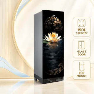 Vision Glass Door Refrigerator RE-150 Liter Moonlight Lily Flower Top Mount — 1