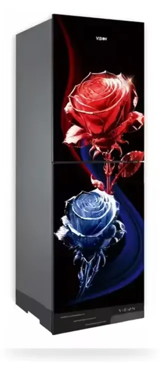 Vision Glass Door Refrigerator RE-200 Liter Crystal Rose Flower Top Mount — 2