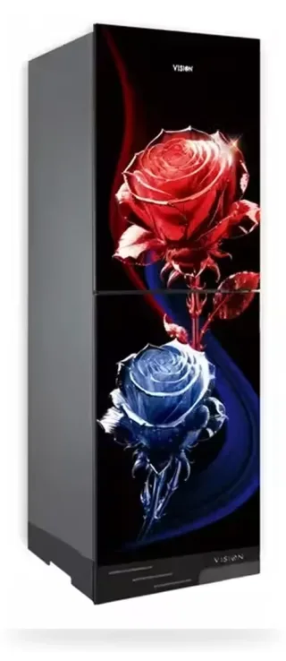Vision Glass Door Refrigerator RE-200 Liter Crystal Rose Flower Top Mount — 3