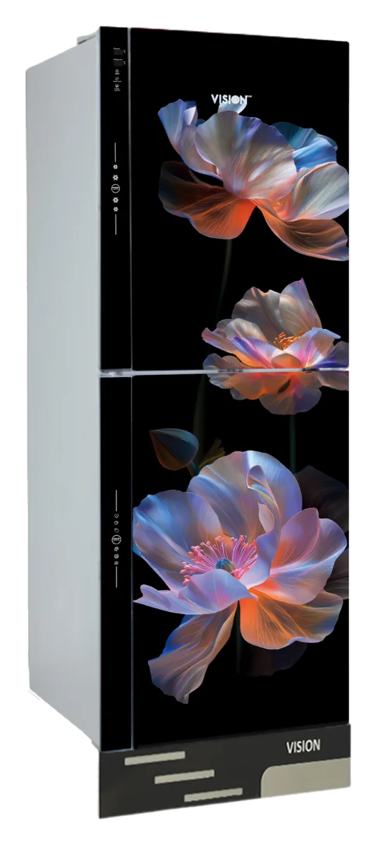 Vision 356 Liter glass door refrigerator in Dreamy Pappy design