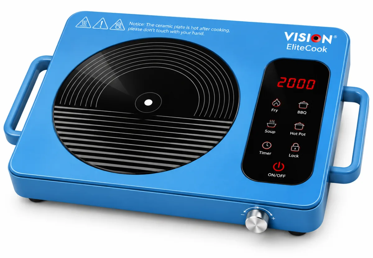 Vision Infrared Cooker Elite Cook 2000W blue with 4 digit display and touch panel