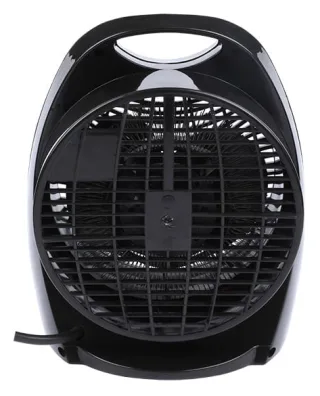Vision Room Comforter-REL-Easy Black fan heater back view with rear air intake grille and power cord
