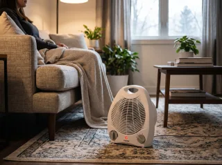 Vision Room Comforter-REL-Easy White room heater warming a living room in winter