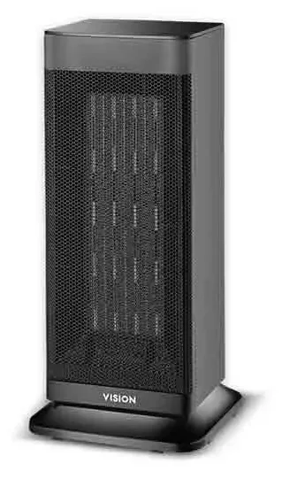 Vision Room Comforter-REL-Radiator Black slim tower fan heater front view with square base