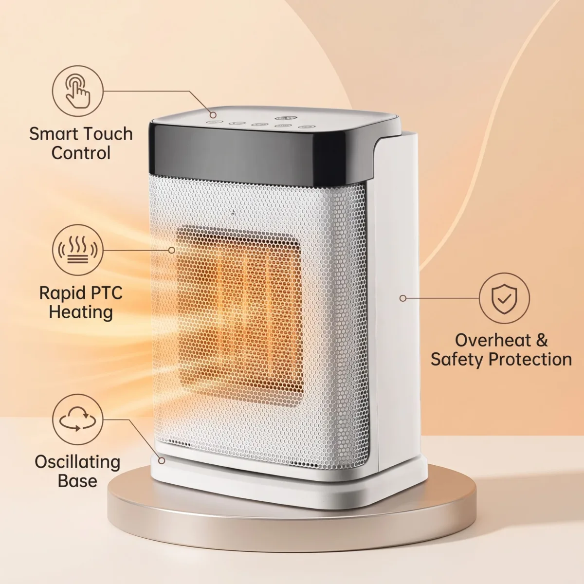 Vision Room Comforter Simple 33 PTC ceramic room heater with smart touch control, oscillating base and overheat protection