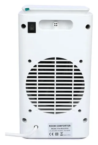 Vision Room Heater - Fire back view with air intake grille, power switch and Fire-BLG1510 rating label