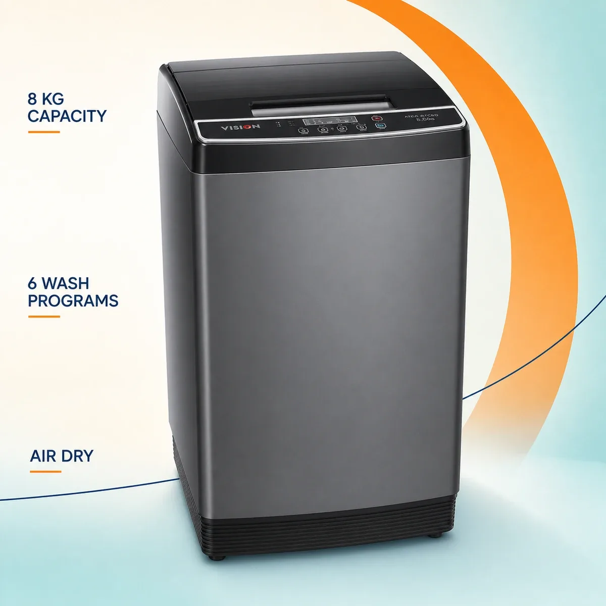 Vision Top Loading 8KG Washing Machine ATC80 with diamond drum and LED display