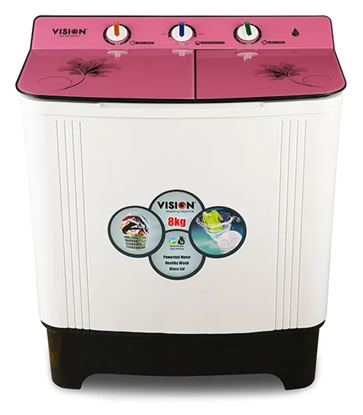 Vision Twin Tub Washing Machine 8kg with glass lid and three control knobs