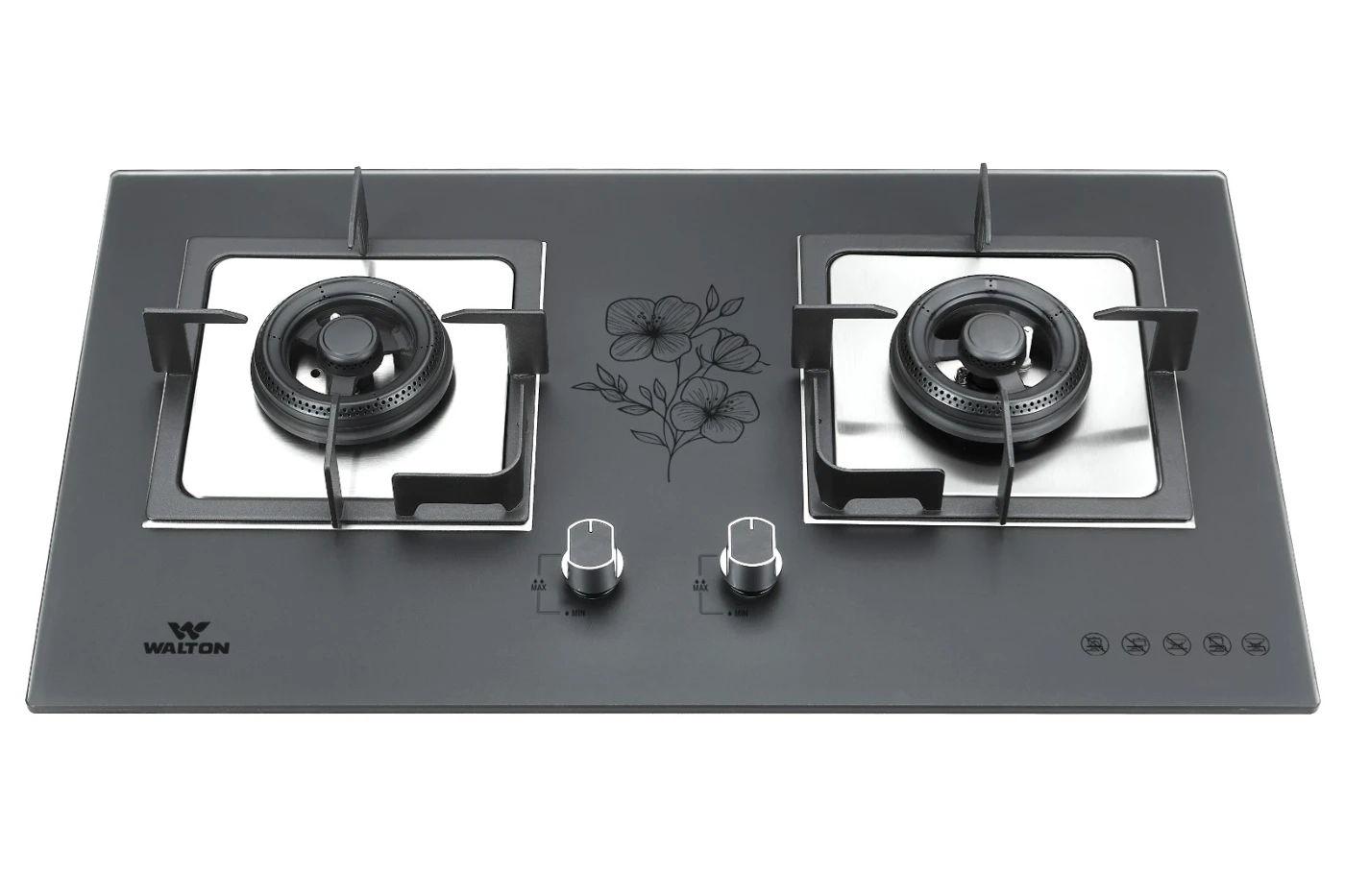 Walton Double Burner Gas Hob WGH-Elsa with 120 mm sealed aluminium burners and etched glass top