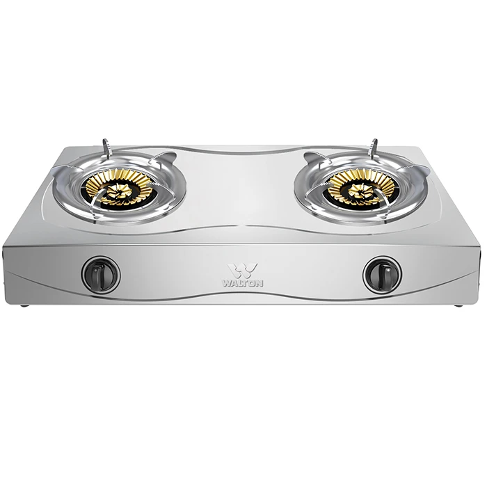 Walton Double Burner Gas Stove SS WGS-DSB2 with stainless steel panel and 120 mm brass burners