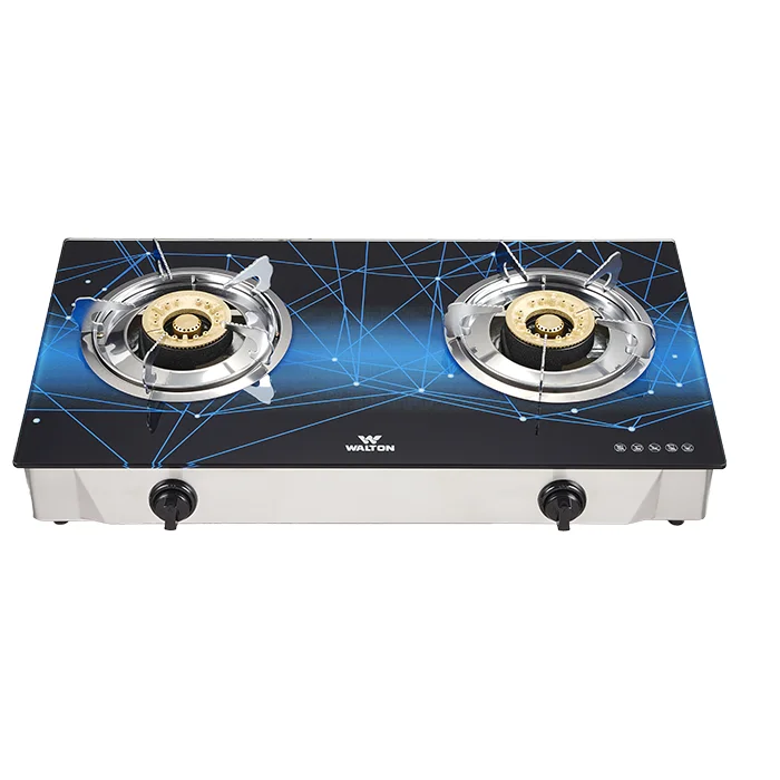 Walton WGS-Zinnia Double glass top double burner gas stove with cast-iron burner caps