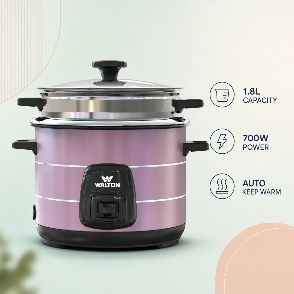 Walton Gloria Deluxe 1.8L rice cooker with stainless steel corrosion resistant body