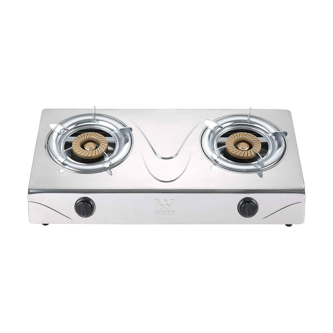 Walton Stainless Steel Double Burner Gas Stove WGS-DS2 with 100 mm cast iron burners and steel pan support